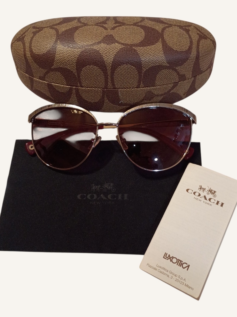 Coach Geometric Cat Eye Sunglasses Silver Pink Gradient Lenses Eyewear
